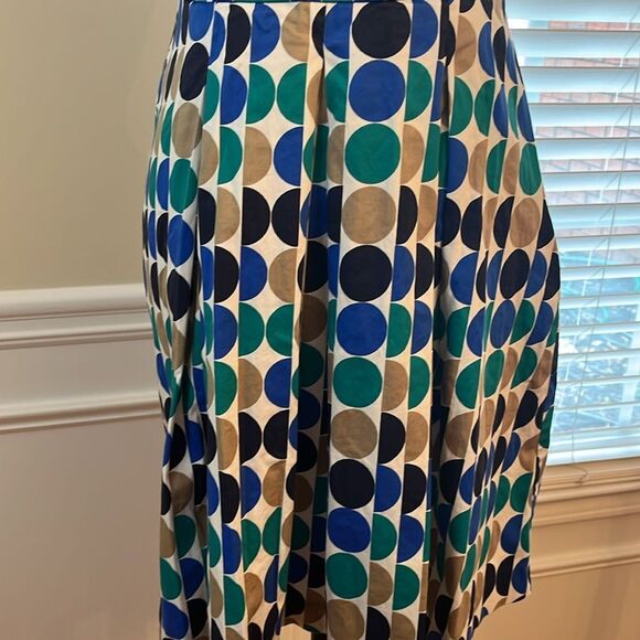 Banana Republic Blue Green Navy Tan Polka Dot Fit Flare Stretch Dress - Picture 4 of 8